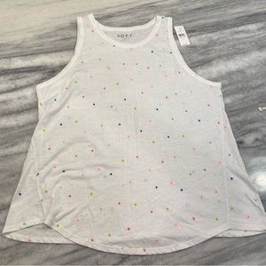 LOFT Colorful Swiss Dot on White Tank Top
